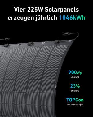 ALLDREI® flexible Solarmodule 2 Stücke - 450W flexibles Solarpanel-Kit, 213°Biegung PV Module mit TOPCon-Tech, 2x225W Wasserdicht Photovoltaik für Wohnmobil, Balkonkraftwerk, Camping, Boot, 0% MwSt.