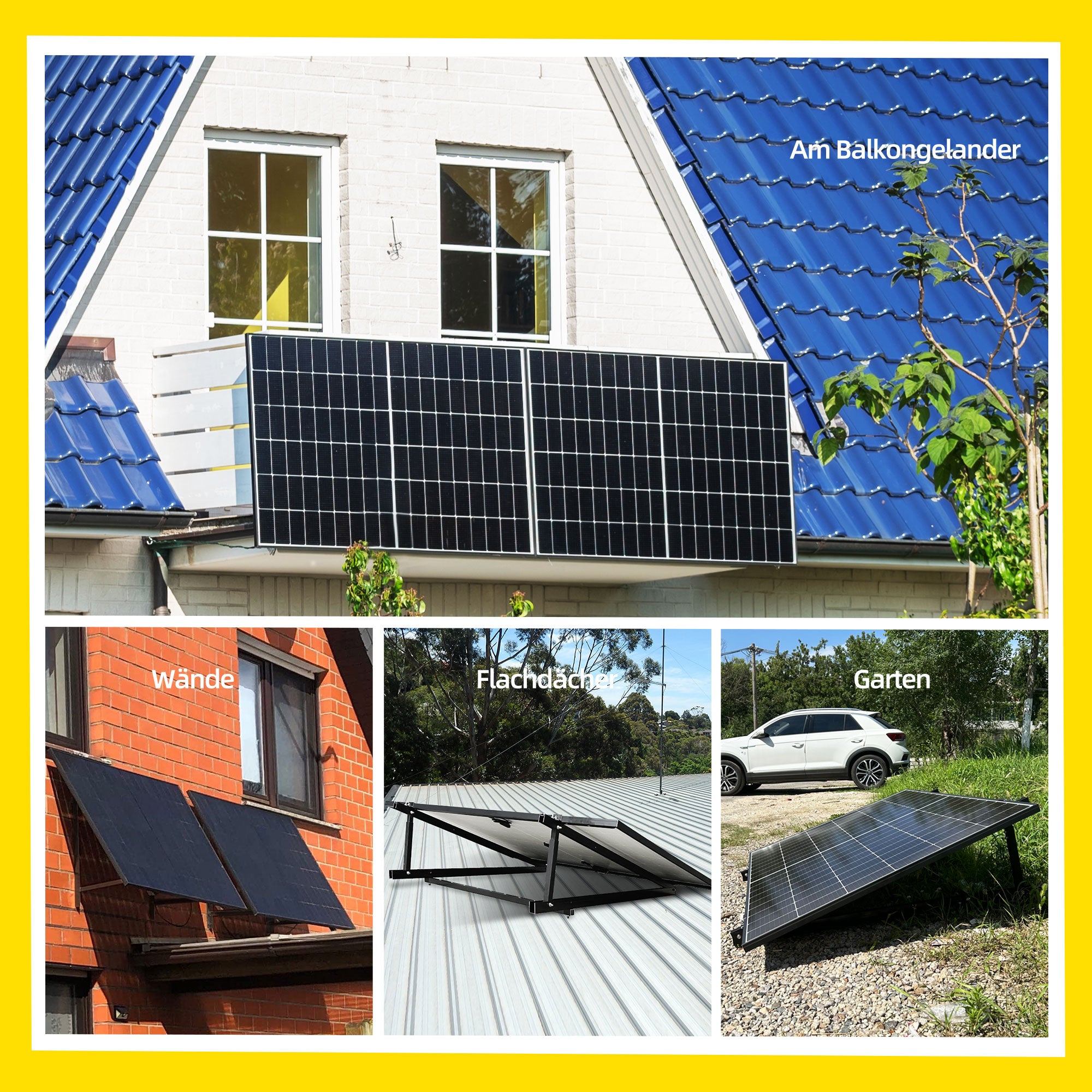 ALLDREI Balkonkraftwerk Halterung Solarmodul Halterung 1300mm, Verstellbar Winkel 10-30°, für Balkone, Garten, Flachdächer und Wände, für die meisten Solarmodule