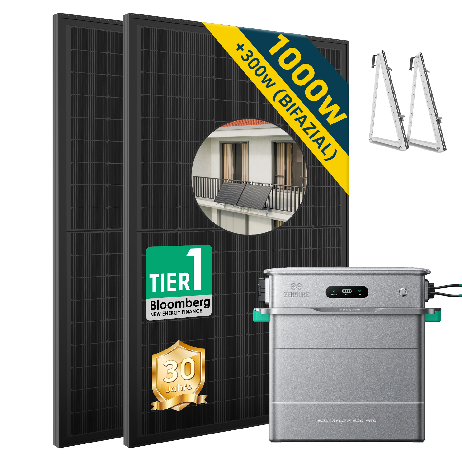 Balkonkraftwerk mit Speicher Zendure SolarFlow 800 Pro  und Solarpanel