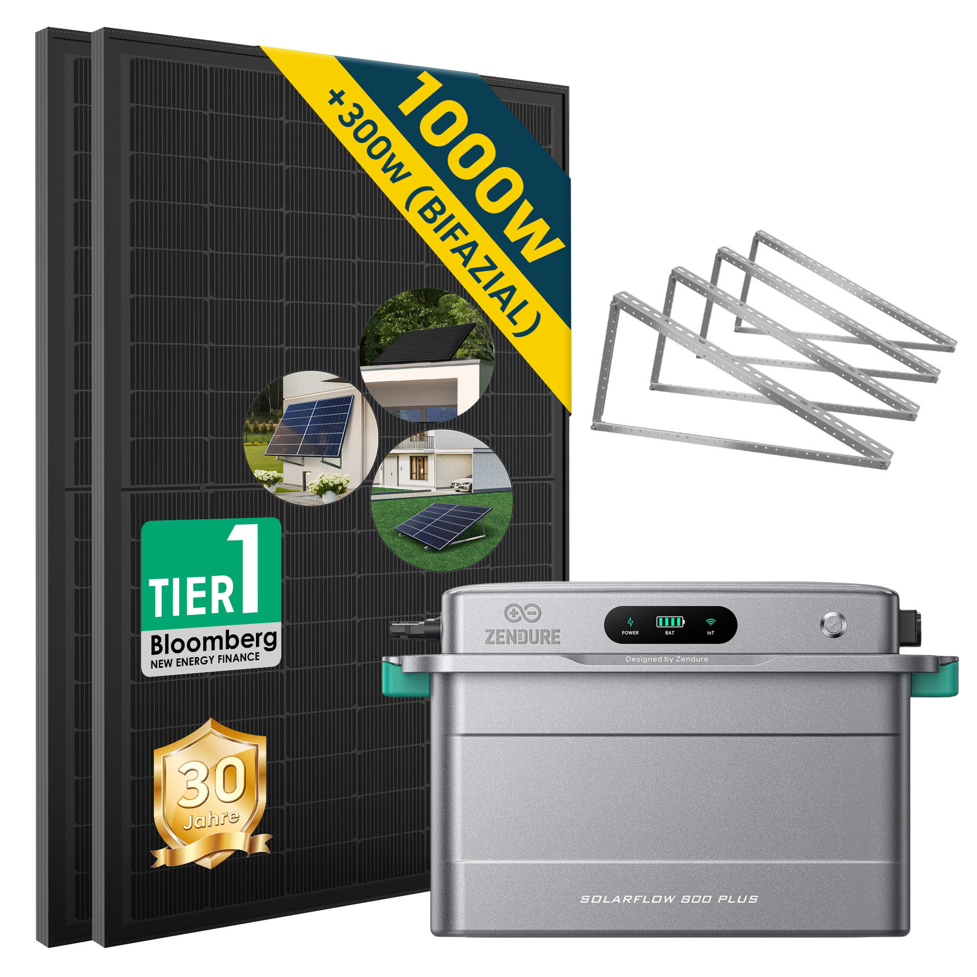 Balkonkraftwerk mit Speicher Zendure SolarFlow 800 Plus 1000W und Solarpanel