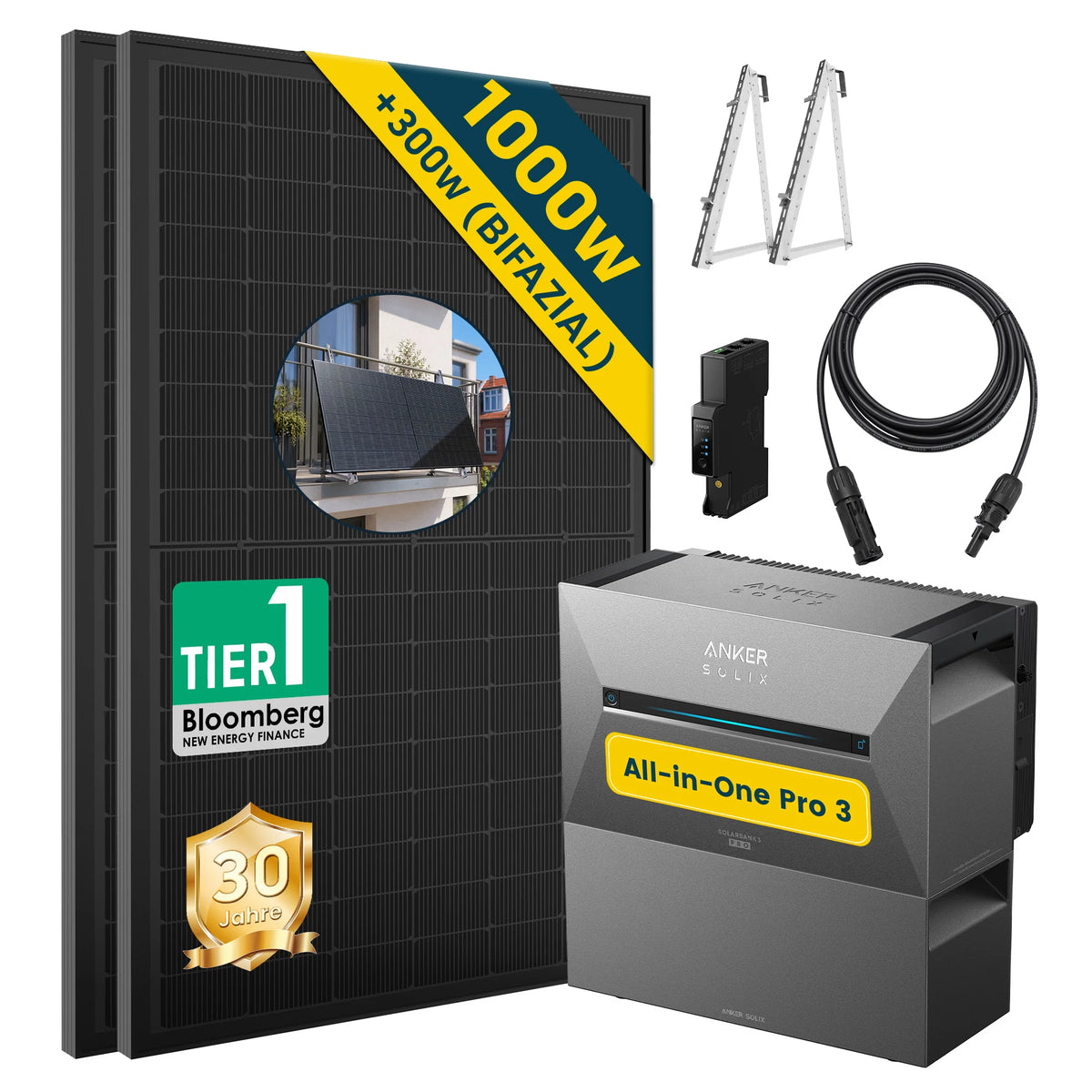 ALLDREI Balkonkraftwerk mit Speicher Anker Solix Solarbank 3 E2700 Pro 2,68kWh