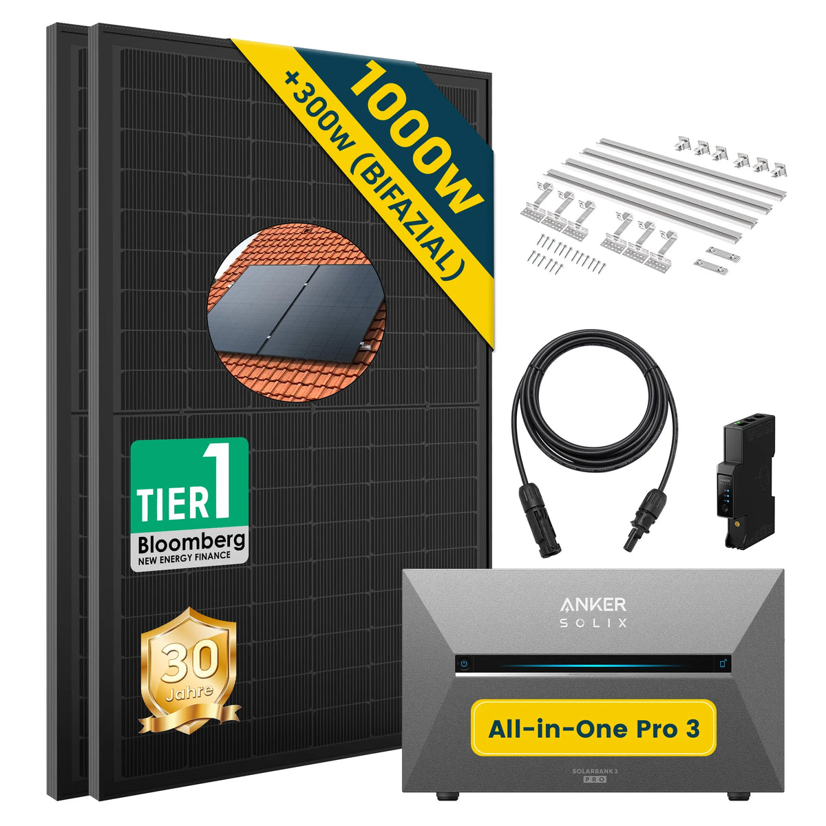 ALLDREI Balkonkraftwerk mit Speicher Anker Solix Solarbank 3 E2700 Pro 2,68kWh