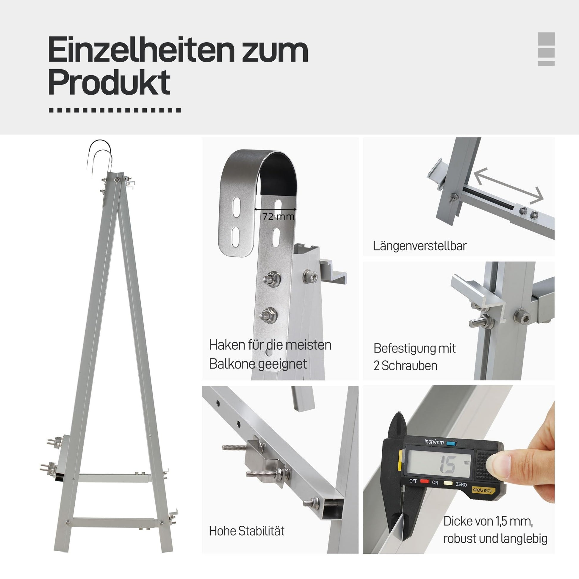 ALLDREI Balkonkraftwerk mit Gitterbalkon Halterung