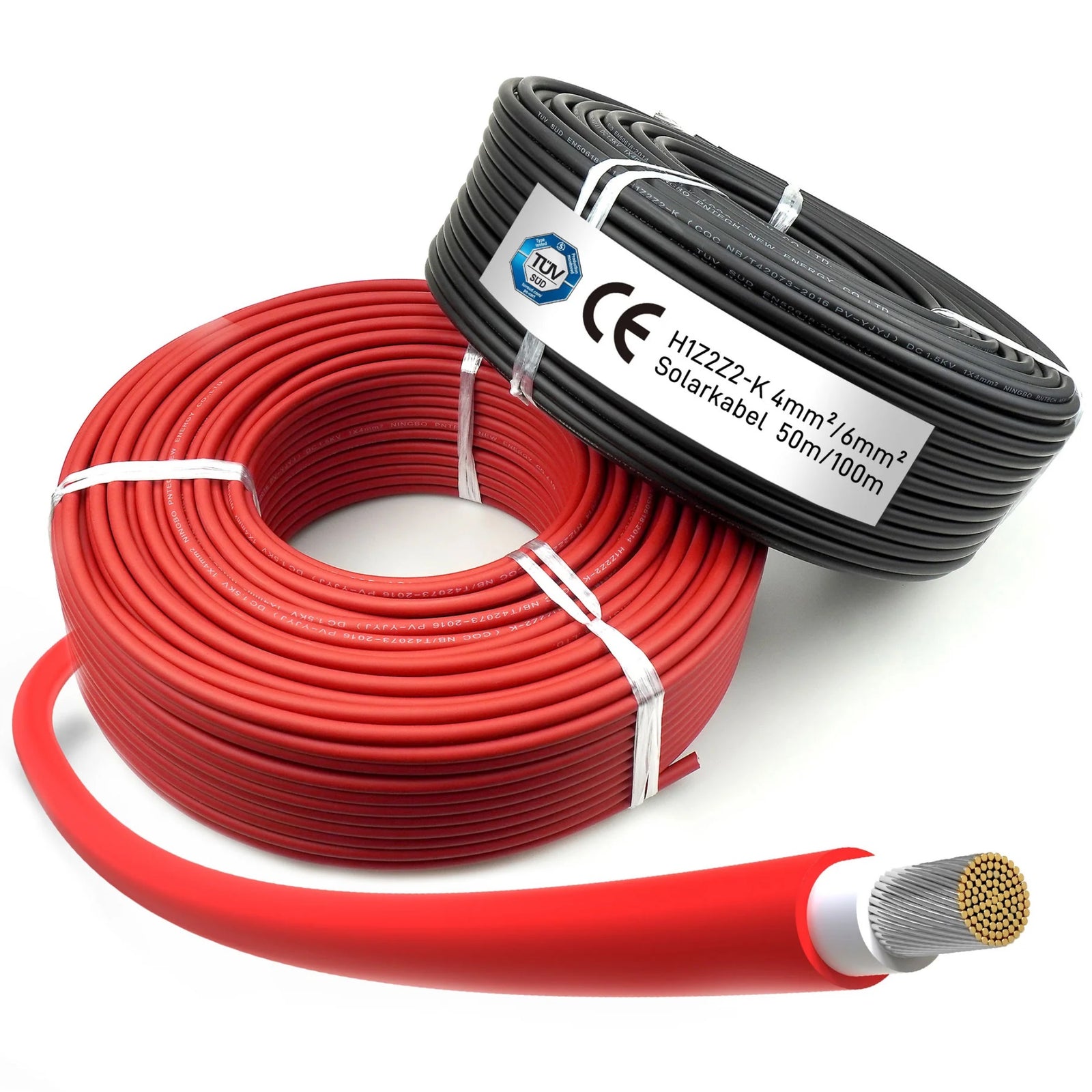 ALLDREI Solarkabel H1Z2Z2-K Verlängerungskabel für Solarmodule in Rot und Schwarz, 50M und 100M, TÜV CE-zertifiziert.