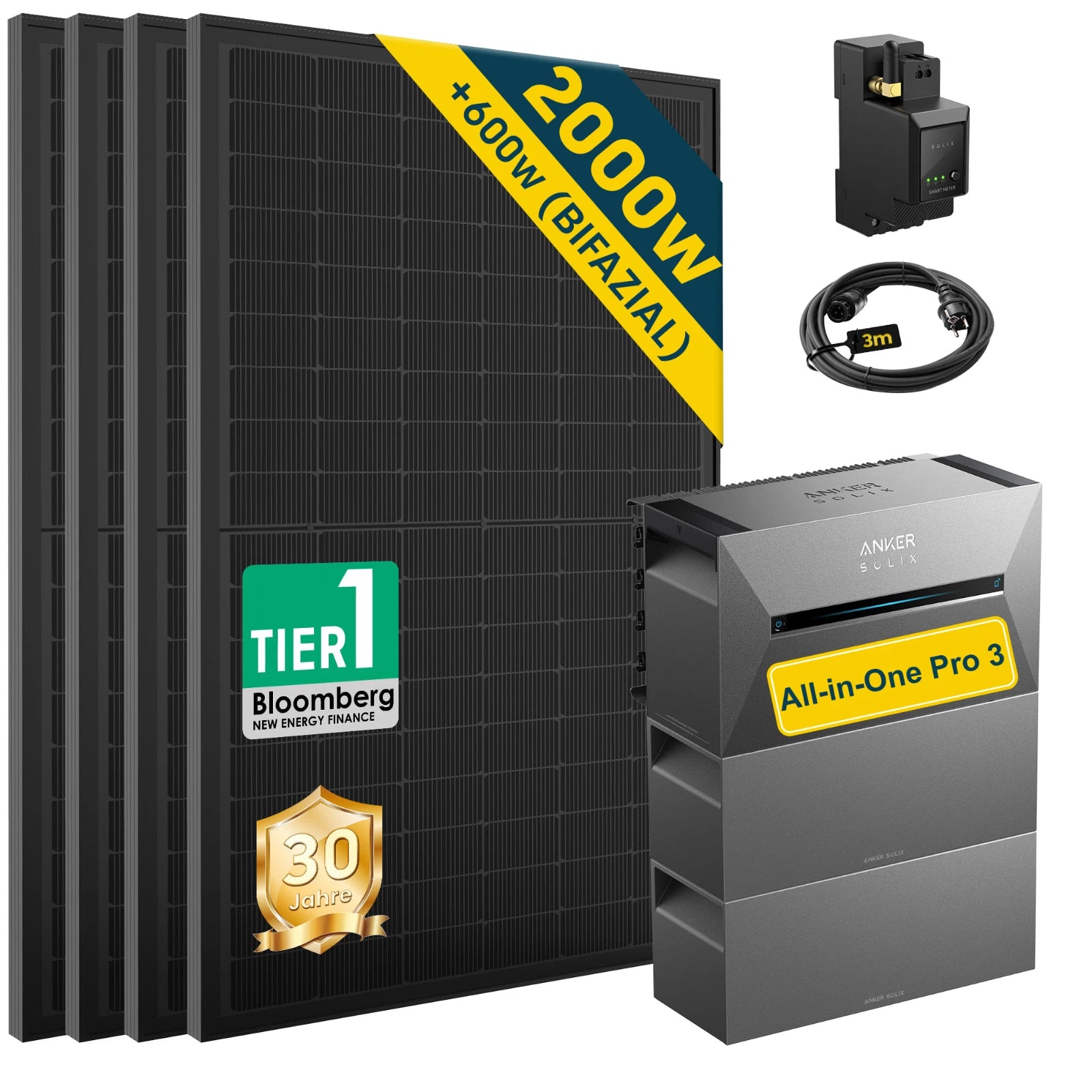 ALLDREI Balkonkraftwerk mit Speicher Anker Solix Solarbank 3 E2700 Pro 2,68kWh Solarpanel und Wechselrichter