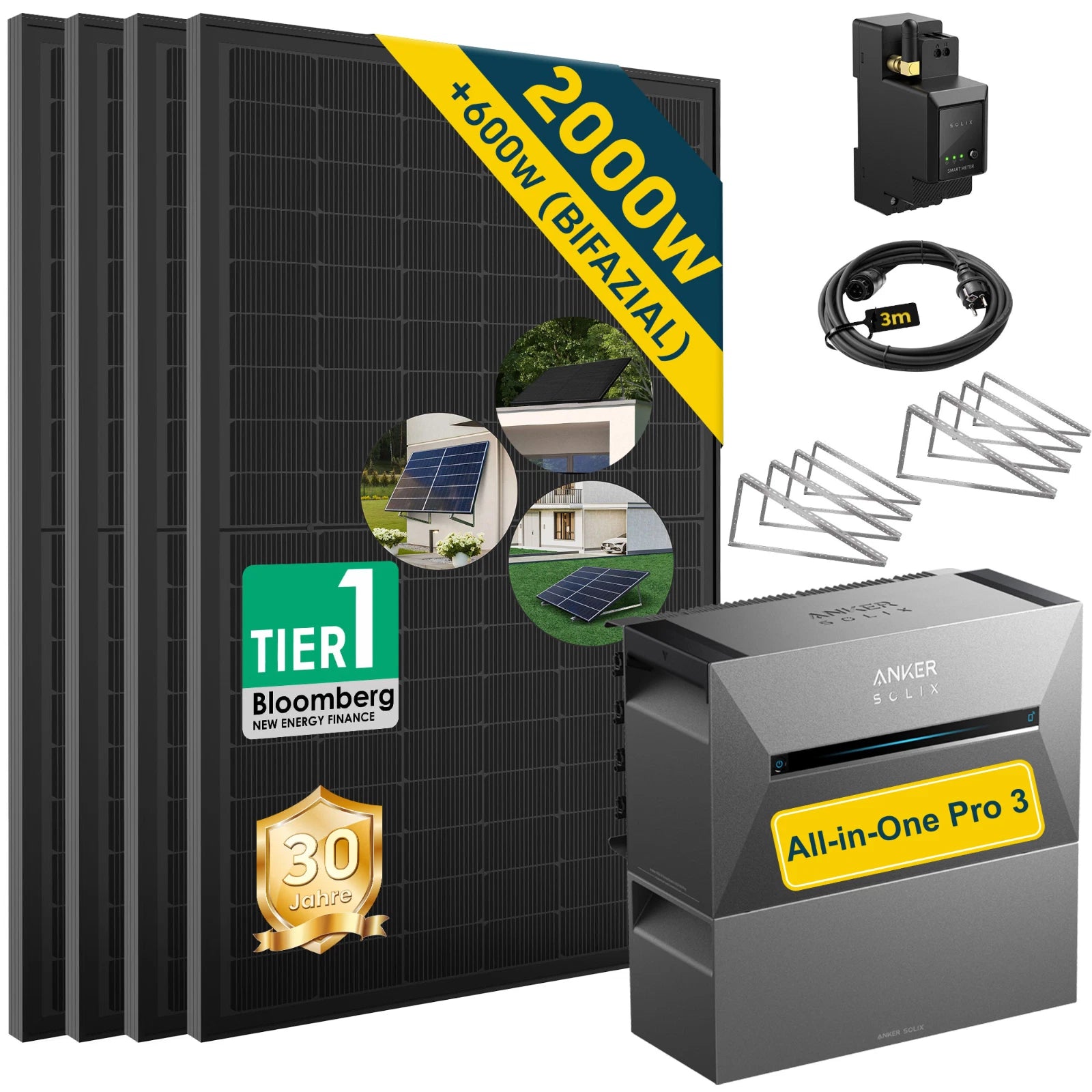 ALLDREI Balkonkraftwerk mit Speicher Anker Solix Solarbank 3 E2700 Pro 2,68kWh