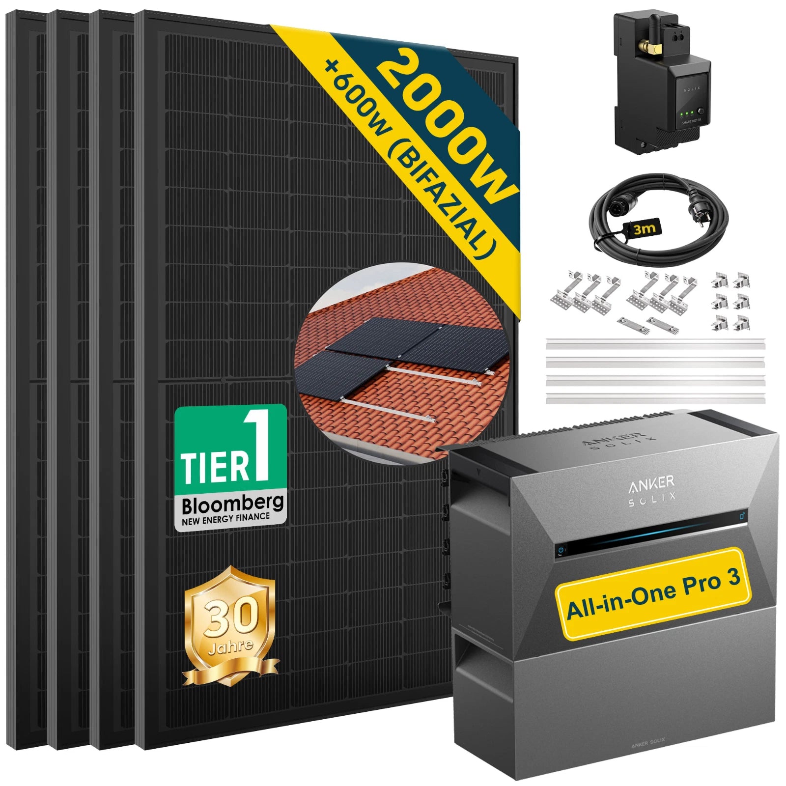 ALLDREI Balkonkraftwerk mit Speicher Anker Solix Solarbank 3 E2700 Pro 2,68kWh