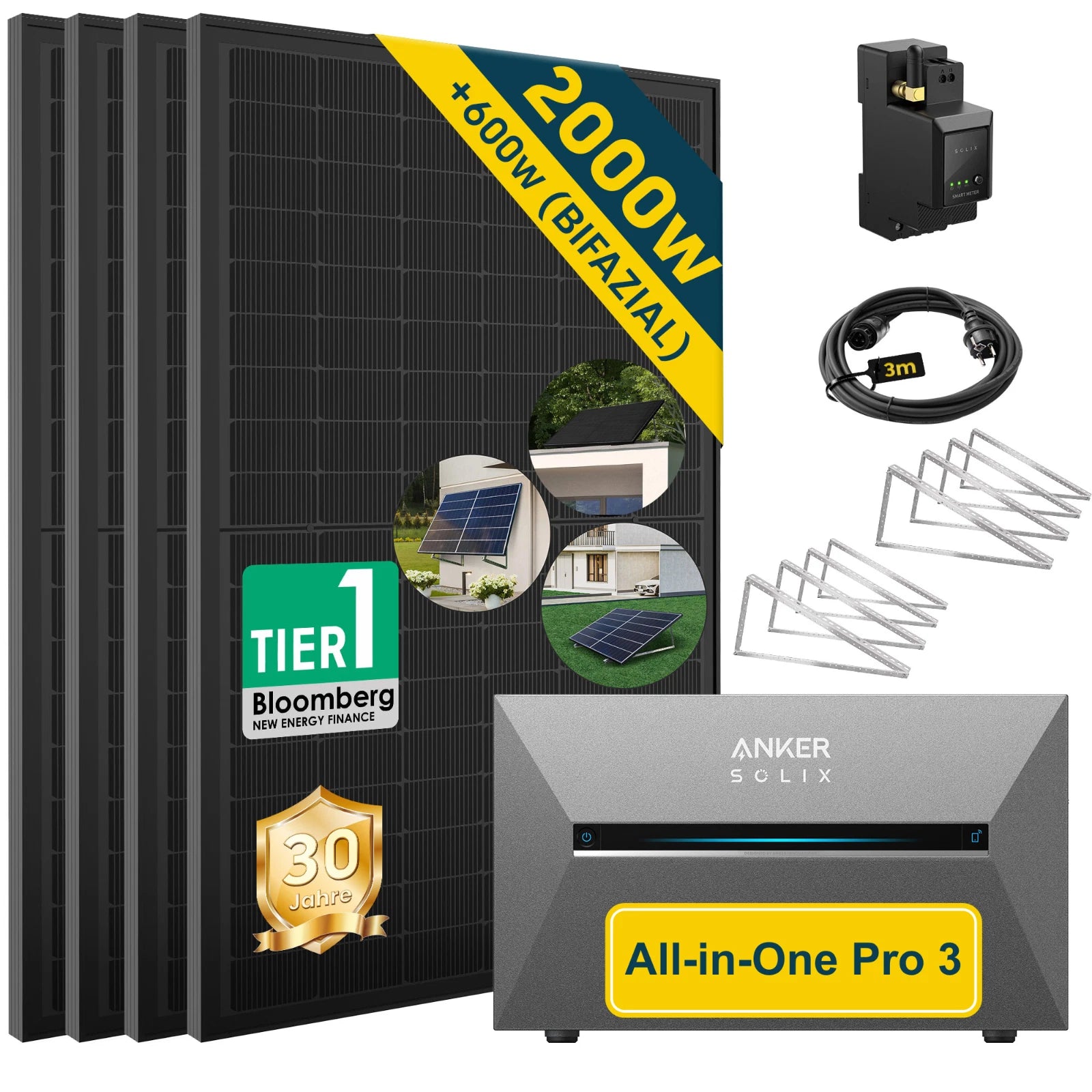 ALLDREI Balkonkraftwerk mit Speicher Anker Solix Solarbank 3 E2700 Pro 2,68kWh