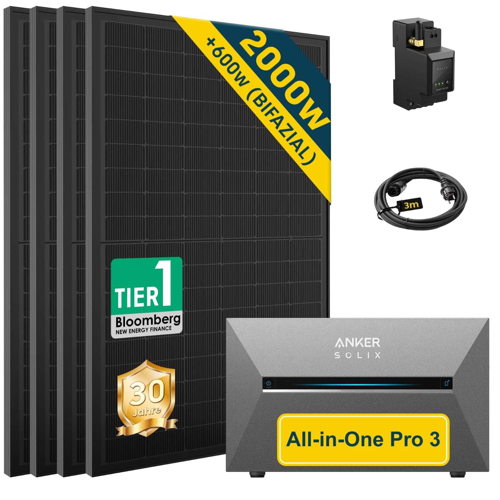 ALLDREI Balkonkraftwerk mit Speicher Anker Solix Solarbank 3 E2700 Pro 2,68kWh