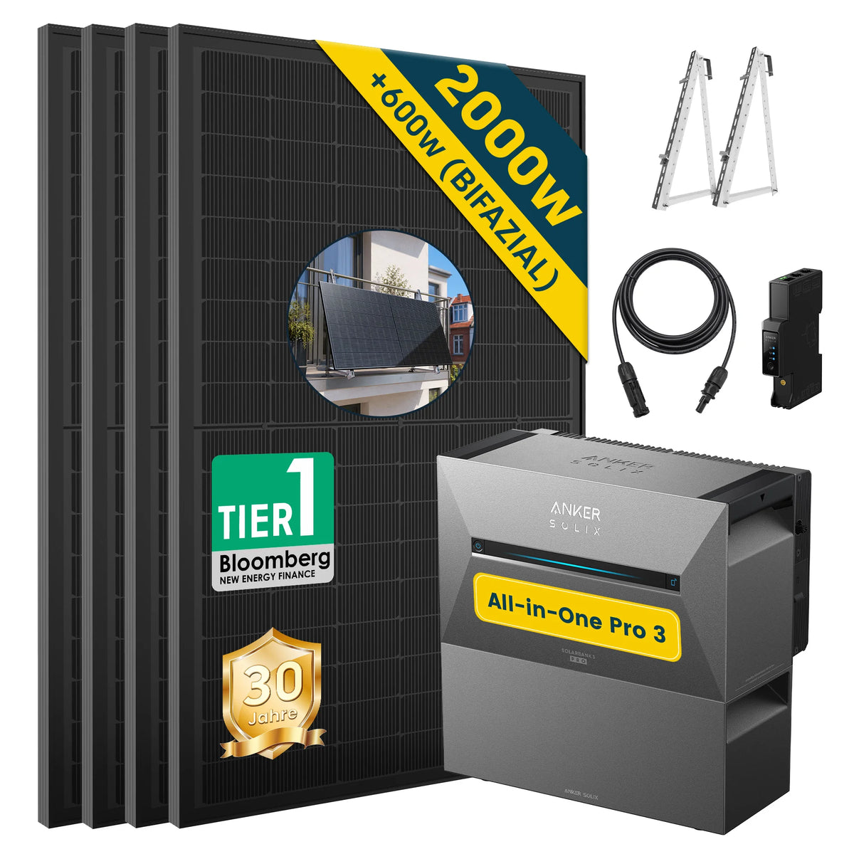 ALLDREI Balkonkraftwerk mit Speicher Anker Solix Solarbank 3 E2700 Pro 2,68kWh