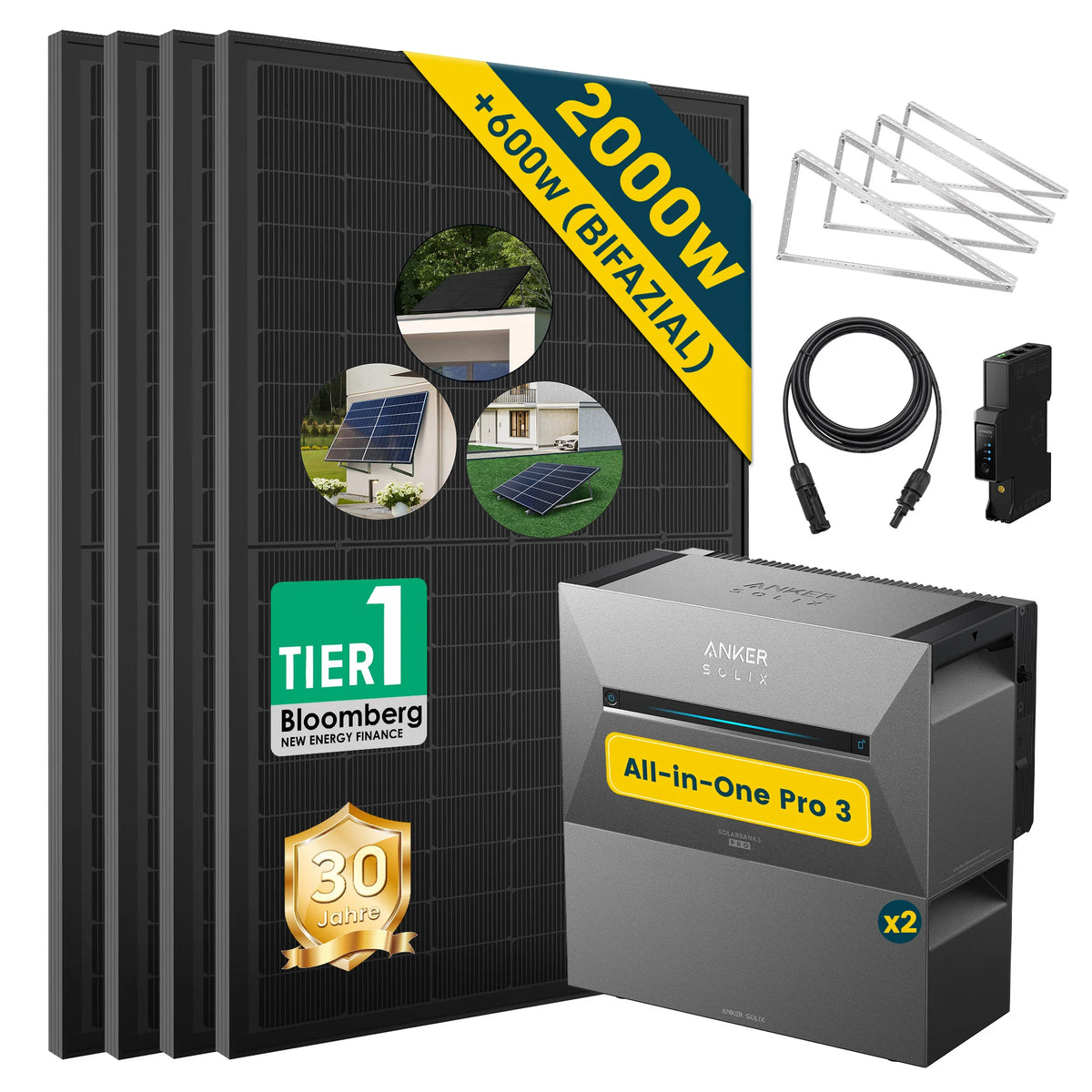 ALLDREI Balkonkraftwerk mit Speicher Anker Solix Solarbank 3 E2700 Pro 2,68kWh