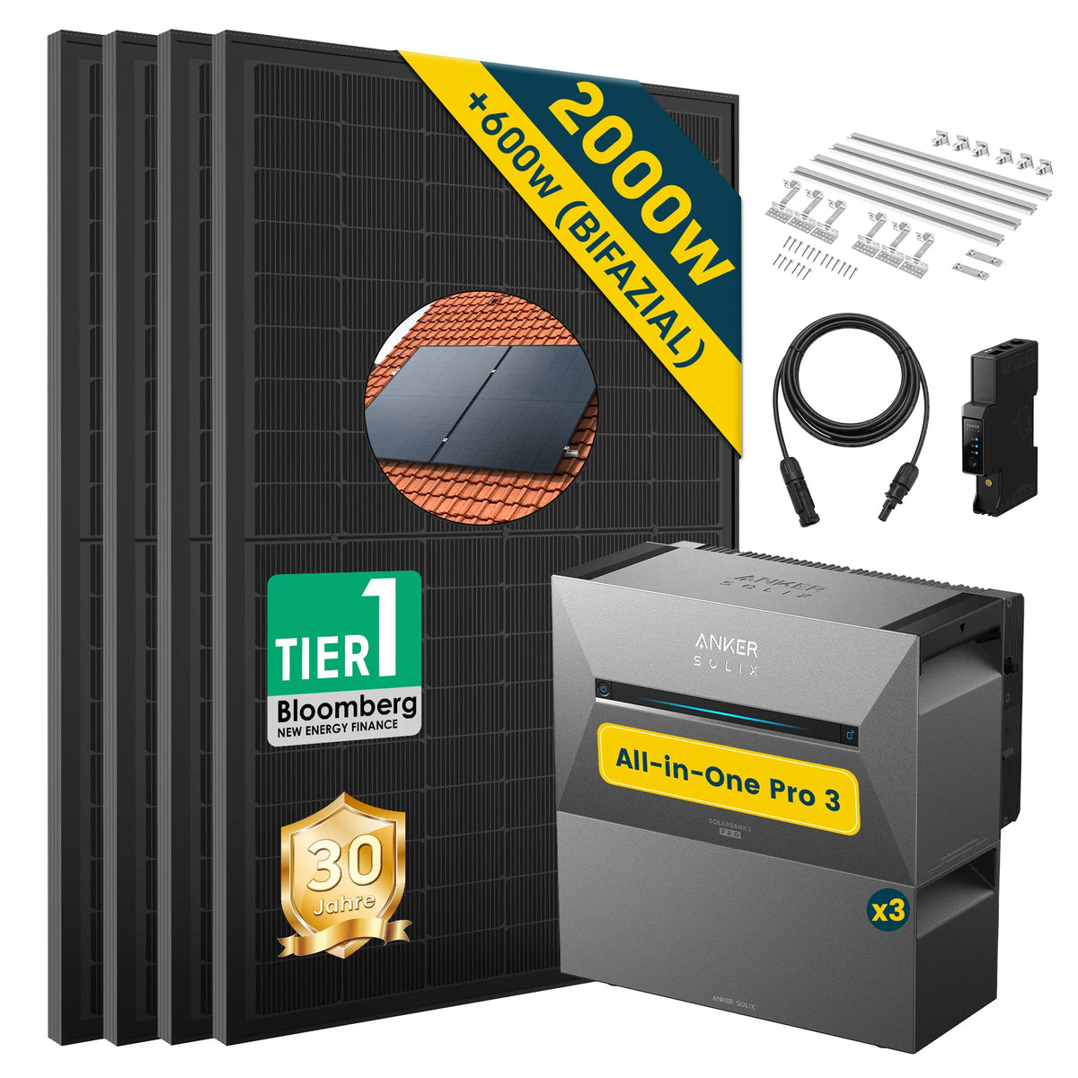 ALLDREI Balkonkraftwerk mit Speicher Anker Solix Solarbank 3 E2700 Pro 2,68kWh