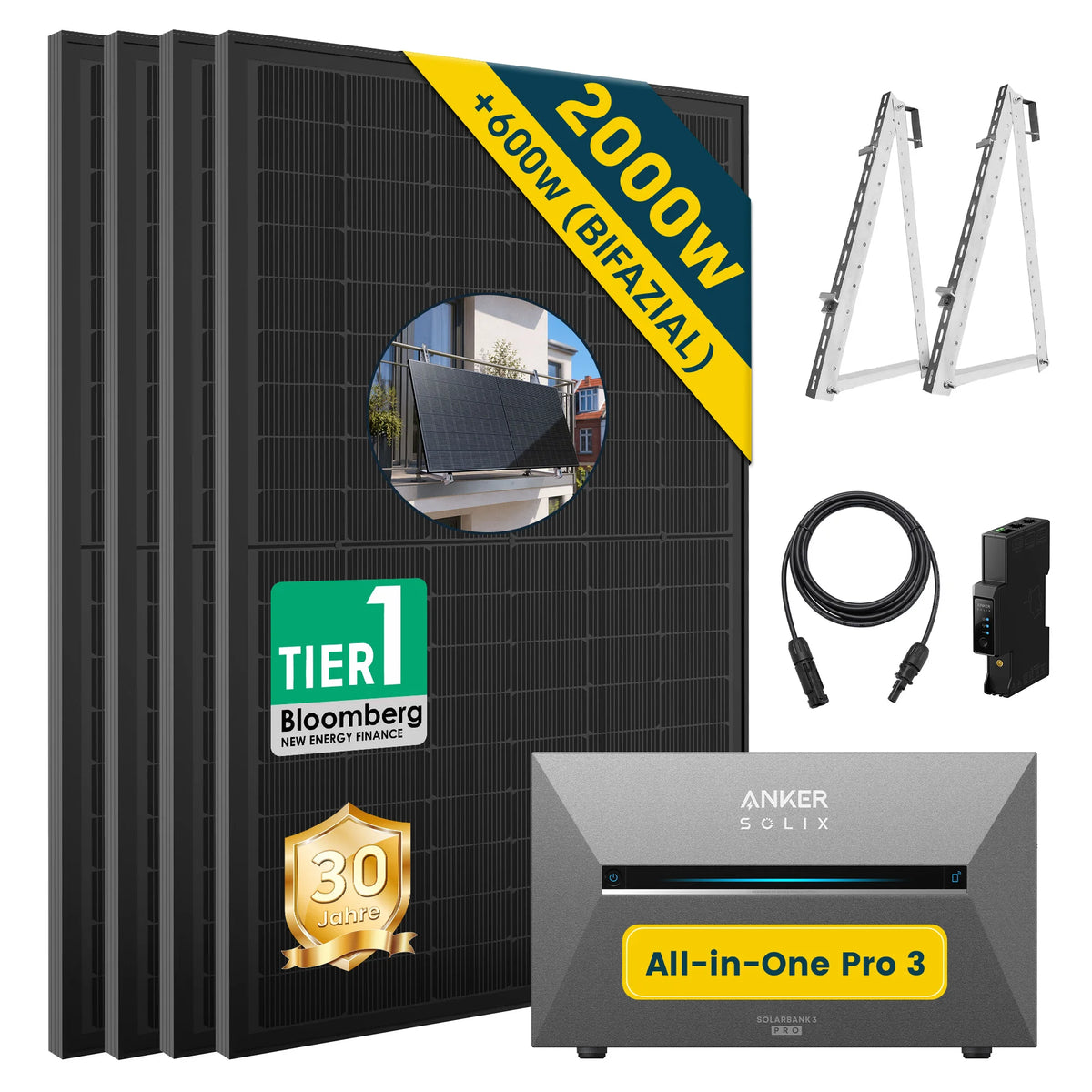 ALLDREI Balkonkraftwerk mit Speicher Anker Solix Solarbank 3 E2700 Pro 2,68kWh