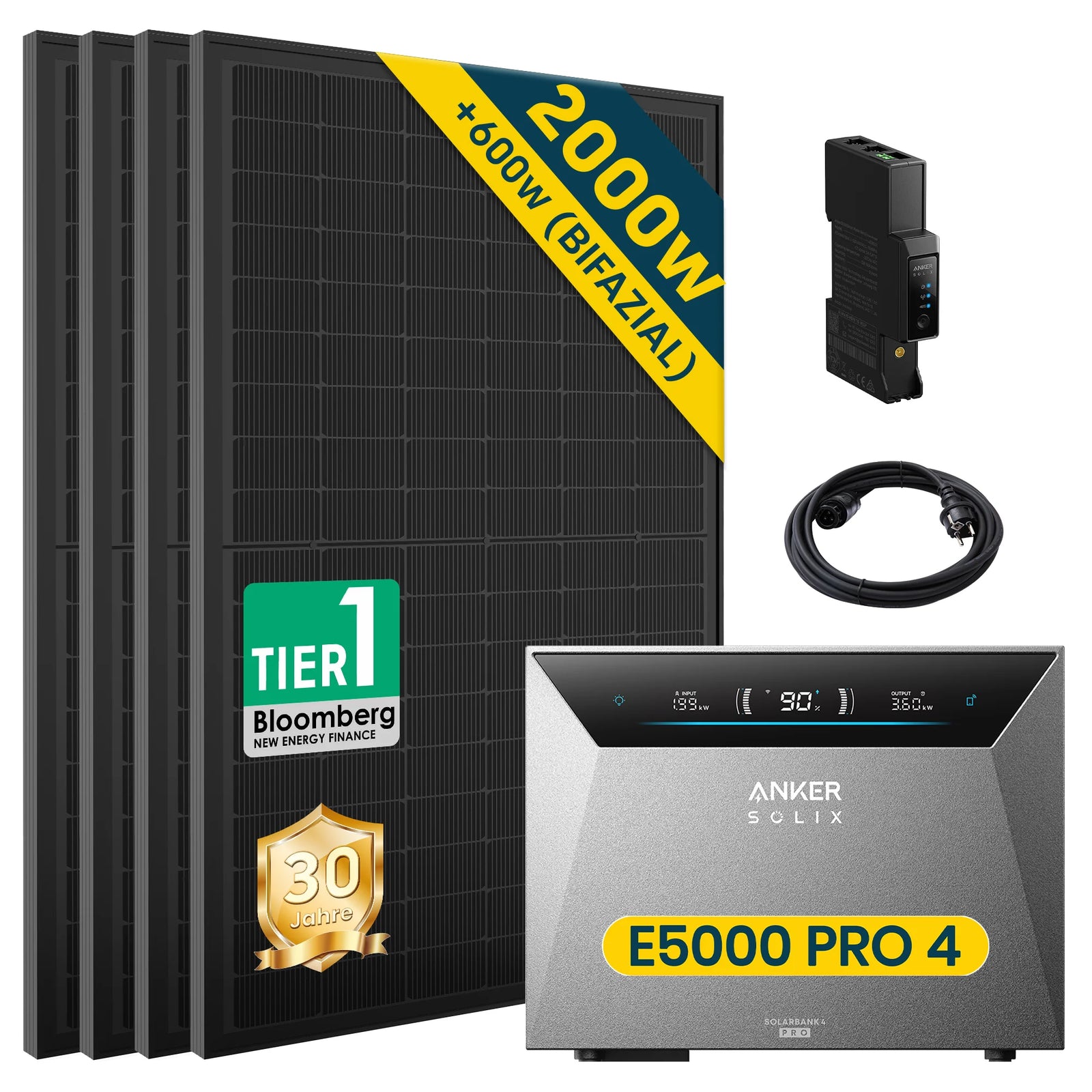 Anker SOLIX Solarbank 4 E5000 Pro mit 500Wp Bifaziales Solarmodul Basic Set