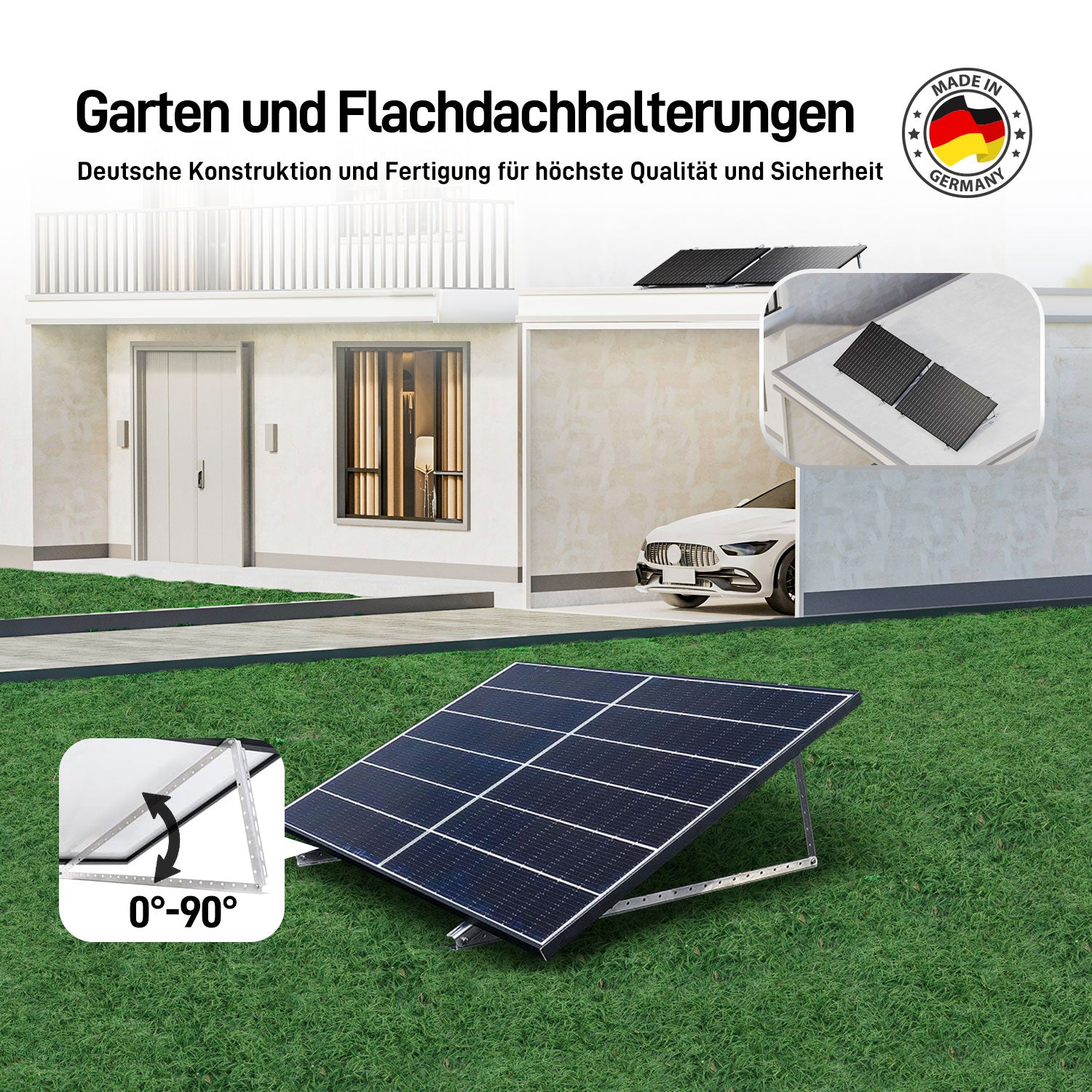ALLDREI  Balkonkraftwerk Flachdach Halterung Für zwei Solarmodule Montagehalterungen aus Aluminium.