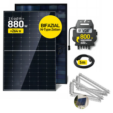 ALLDREI 2x440W Komplettset Balkonkraftwerk, Wechselrichter und Kabel with bifacial solar panels and accessories.