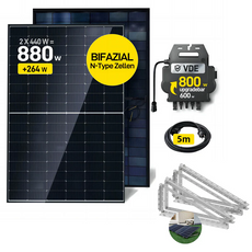 ALLDREI 2x440W Komplettset Balkonkraftwerk, Wechselrichter und Kabel with bifacial solar panels and accessories.
