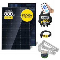 ALLDREI 2x440W Komplettset Balkonkraftwerk, Wechselrichter und Kabel with bifazial N-Type solar panels and accessories.