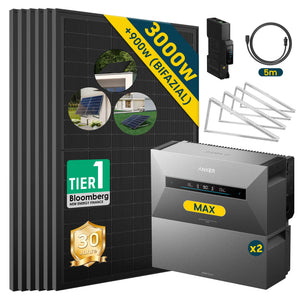 Anker SOLIX Solarbank MAX mit 3000W Solarmodul Set und Zubehör für effiziente Energienutzung