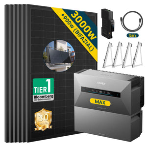 Anker SOLIX Solarbank MAX mit 3000W Solarpanel Set und Zubehör für effiziente Energieerzeugung