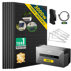 Anker SOLIX Solarbank MAX mit 3000W Solarmodulen, Zubehör und 30 Jahre Garantie in einem Set.