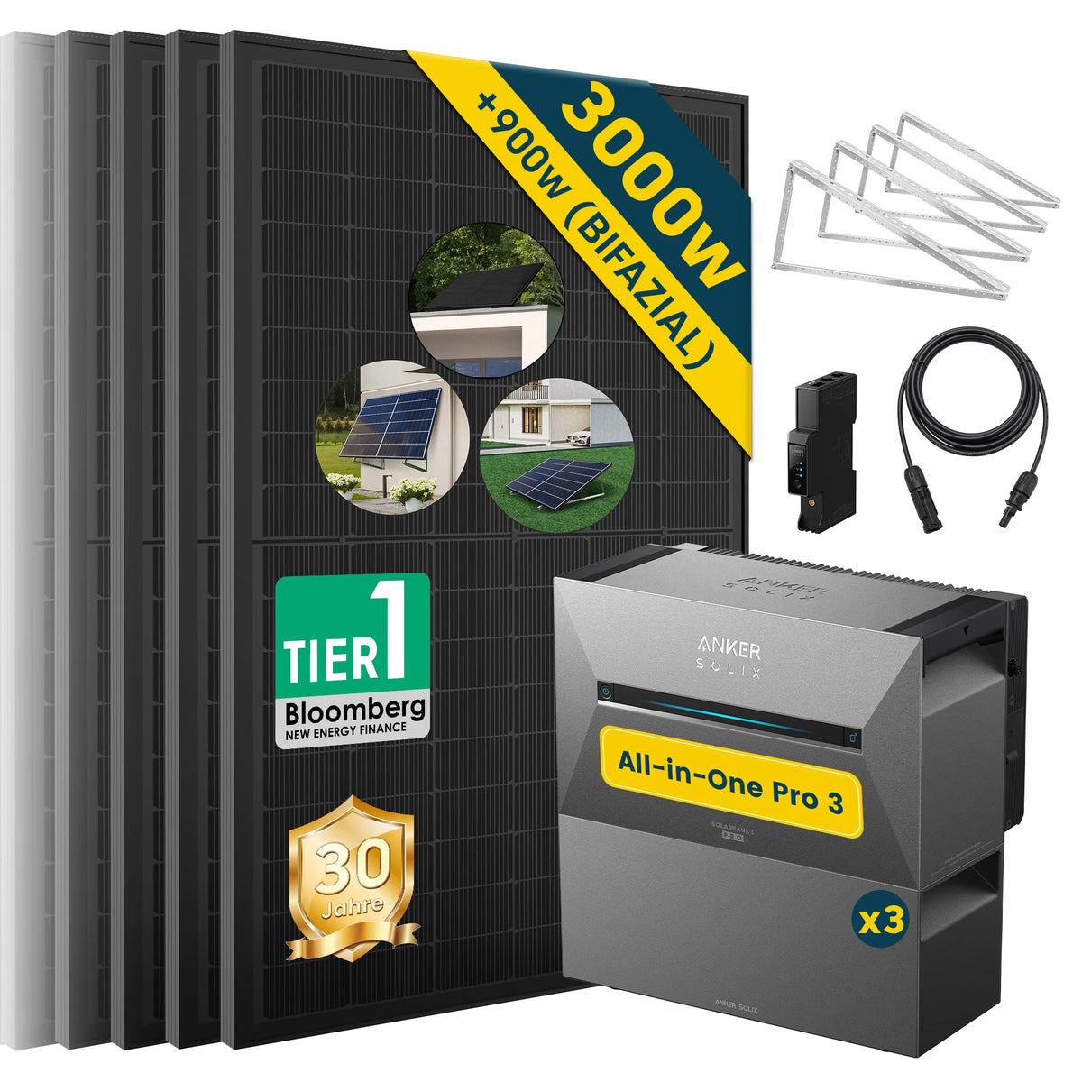 ALLDREI Balkonkraftwerk mit Speicher Anker Solix Solarbank 3 E2700 Pro 2,68kWh