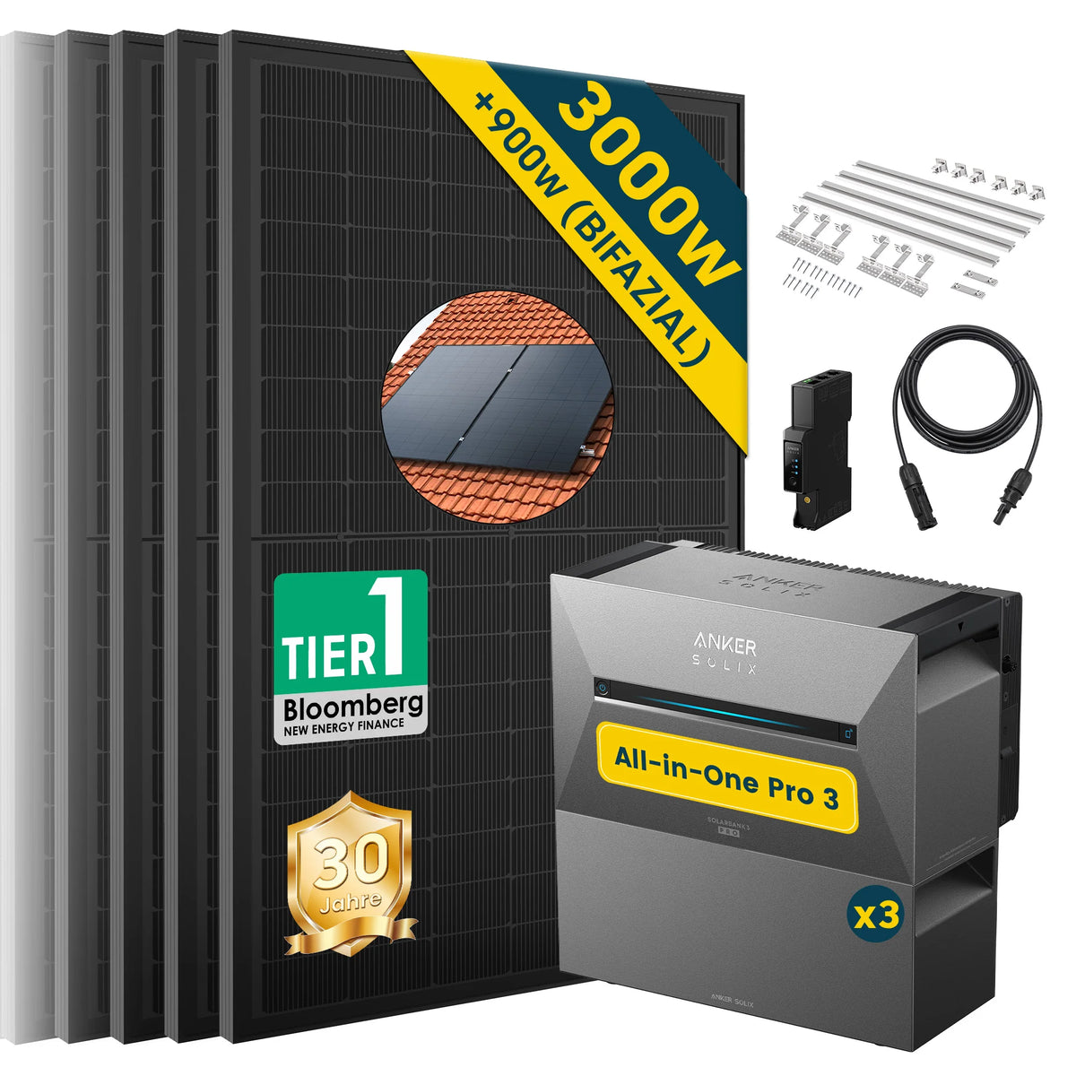 ALLDREI Balkonkraftwerk mit Speicher Anker Solix Solarbank 3 E2700 Pro 2,68kWh