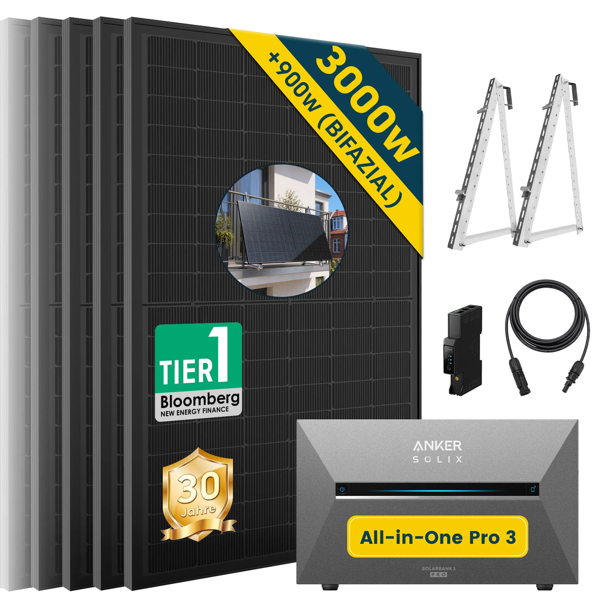 ALLDREI Balkonkraftwerk mit Speicher Anker Solix Solarbank 3 E2700 Pro 2,68kWh