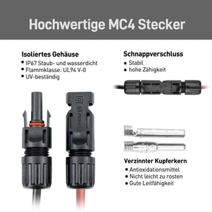 ALLDREI Solarkabel Verlängerung mit MC4 Stecker - Hochwertige MC4 Stecker mit isoliertem Gehäuse und antioxidationsmittel.