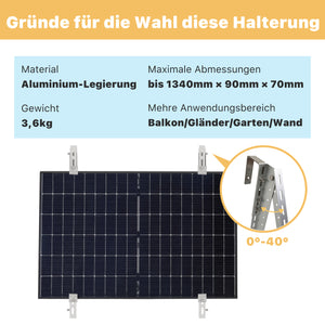 ALLDREI Balkonkraftwerk Halterung Balkon - Solarmodule Halterung verstellbar Winkel 0-40°