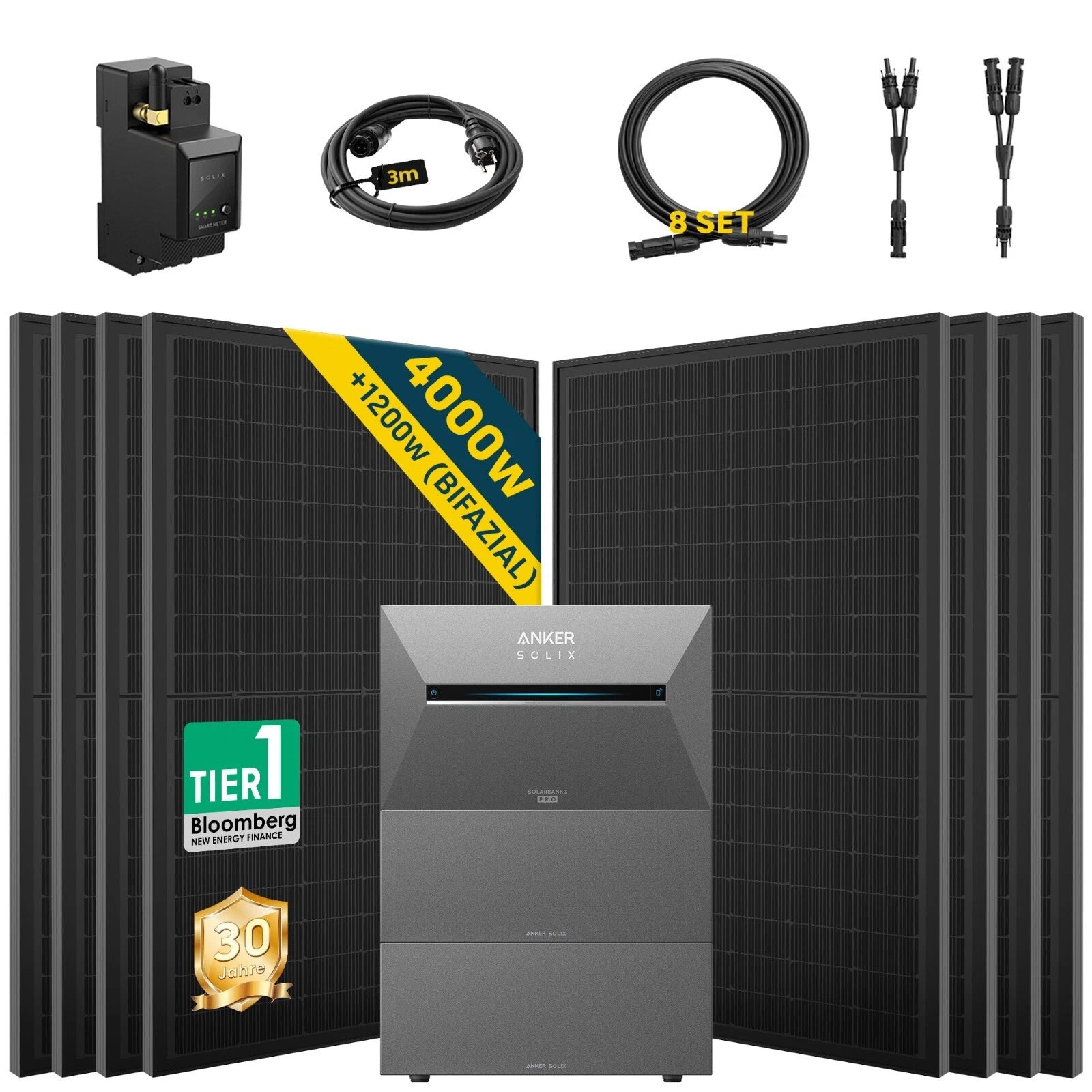 ALLDREI Balkonkraftwerk mit Speicher Anker Solix Solarbank 3 E2700 Pro 2,68kWh mit 400W Bifazial-Modulen