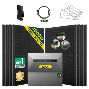 Anker SOLIX Solarbank MAX mit 4000W Solarmodul Set, Zubehör und Montageoptionen