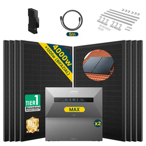 Anker SOLIX Solarbank MAX mit 4000W Solarmodulen und Zubehör für langlebige Energieversorgung