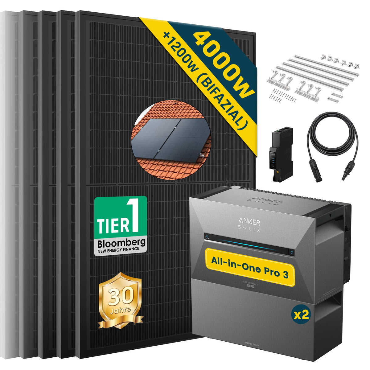 ALLDREI Balkonkraftwerk mit Speicher Anker Solix Solarbank 3 E2700 Pro 2,68kWh