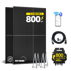 ALLDREI Komplettset Balkonkraftwerk 820W mit 2x400W Solarmodule, AP systems Wechselrichter EZ1-M，5M Kabel