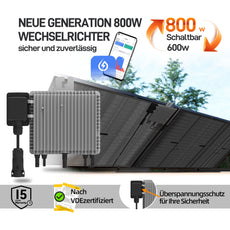 ALLDREI 880W Balkonkraftwerk mit Schrägdach Halterung und neuem 800W Wechselrichter.