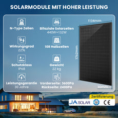 ALLDREI 450W Bifazialer Glas-Glas Solarmodule mit N-Type Zellen und hoher Leistung, 1134x1762mm.