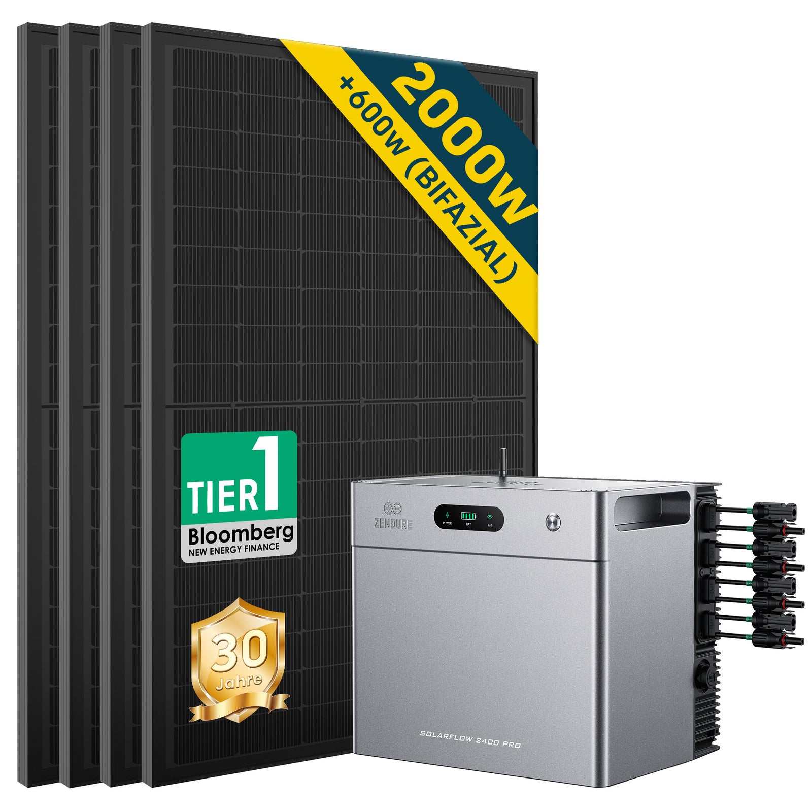 Balkonkraftwerk 2000W mit Speicher Zendure SolarFlow 2400 Pro 2.4Kwh, Komplettes Photovoltaiksystem