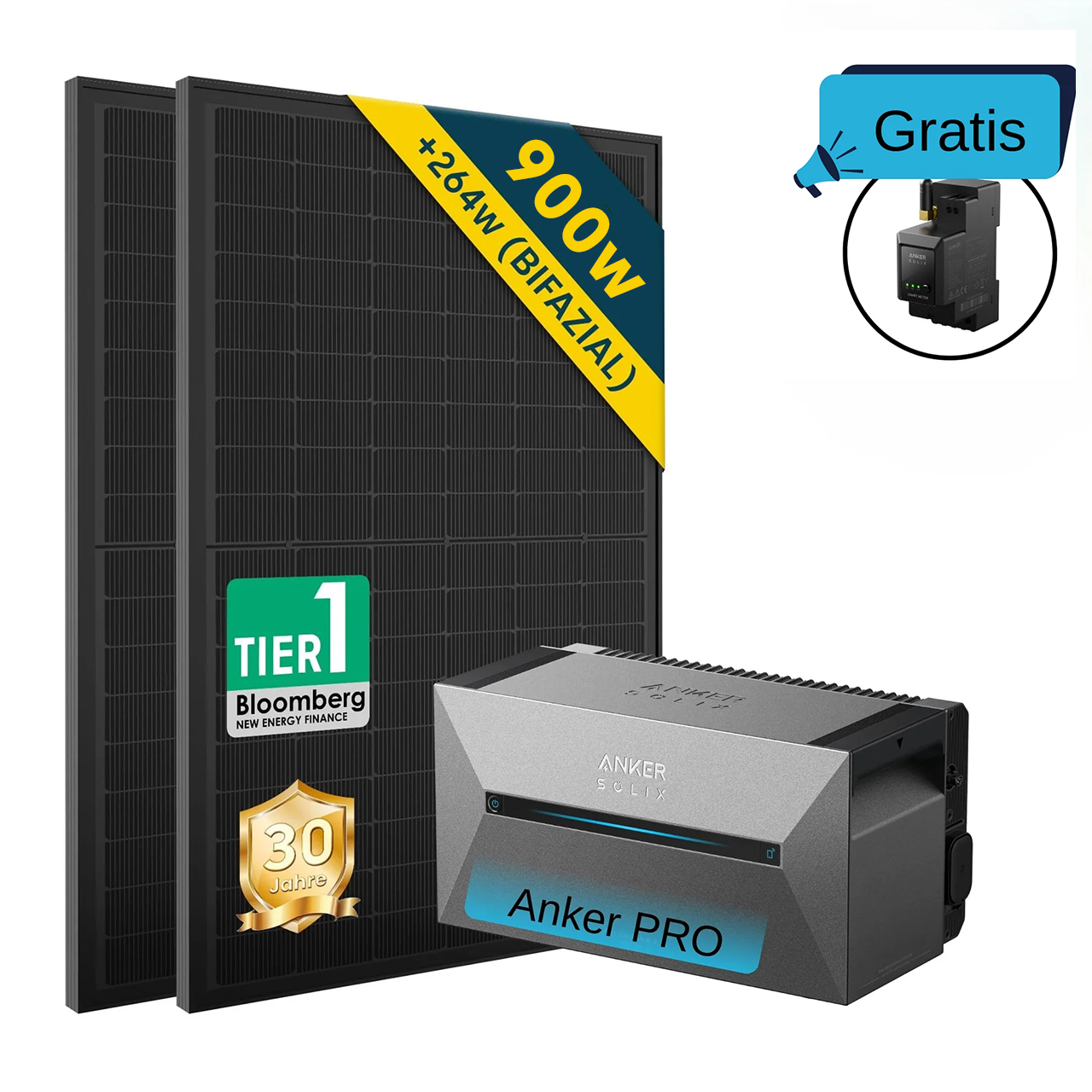 ALLDREI All-in-One-Balkonkraftwerk mit Anker Solarbank 2 E1600 PRO System mit Solarmodulen und Anker PRO.