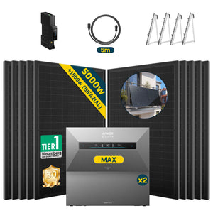 Anker SOLIX Solarbank MAX mit 500W Solarmodul Set und Zubehör für effiziente Energieversorgung.