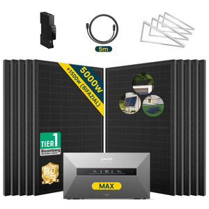 Anker SOLIX Solarbank MAX mit 500W Solarmodul Set, inklusive Kabel und Montageset für effiziente Energieversorgung.