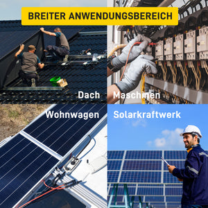 Breiter Anwendungsbereich für ALLDREI Solarkabel H1Z2Z2-K Verlängerungskabel für Solarmodule auf Dach, Maschinen, Wohnwagen und Solarkraftwerk.