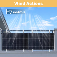 ALLDREI Balkonkraftwerk Halterung Balkon-Solarmodule bei Windgeschwindigkeiten von 32.5 m/s.
