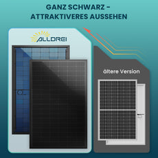 ALLDREI 450W Bifazialer Glas-Glas Solarmodule Vergleich mit älteren Versionen und Beschreibung des attraktiveren Designs.