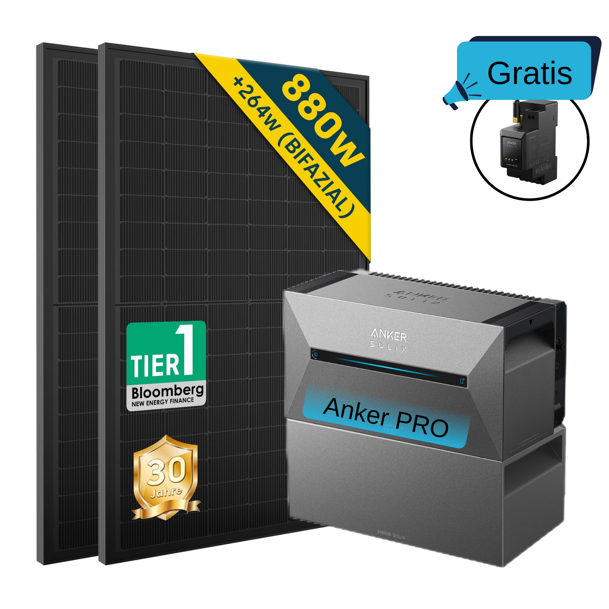 ALLDREI Speicher Anker SOLIX Solarbank 2 E1600 PRO Serie und optionales Balkonkraftwerk
