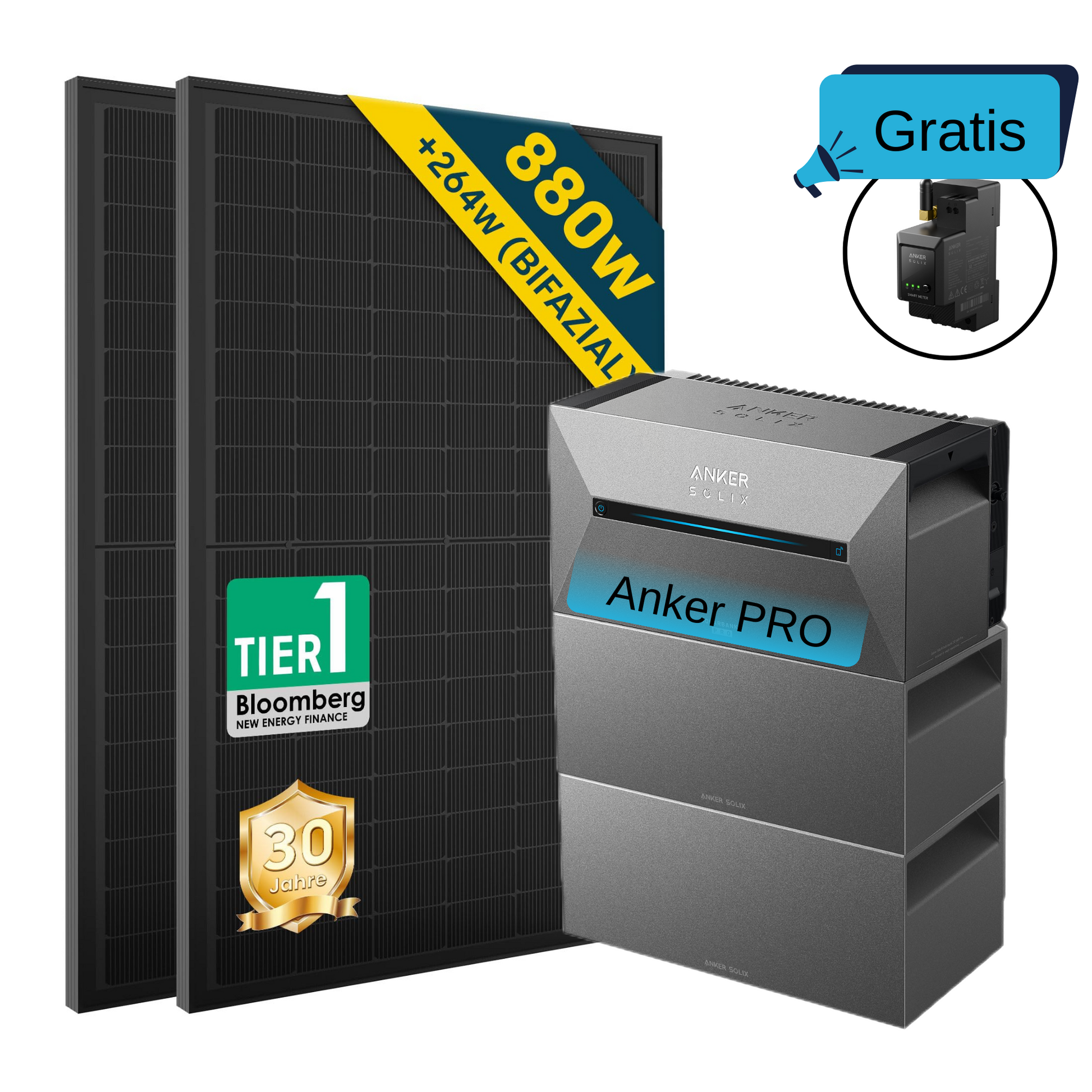 ALLDREI Speicher Anker SOLIX Solarbank 2 E1600 PRO Serie und optionales Balkonkraftwerk