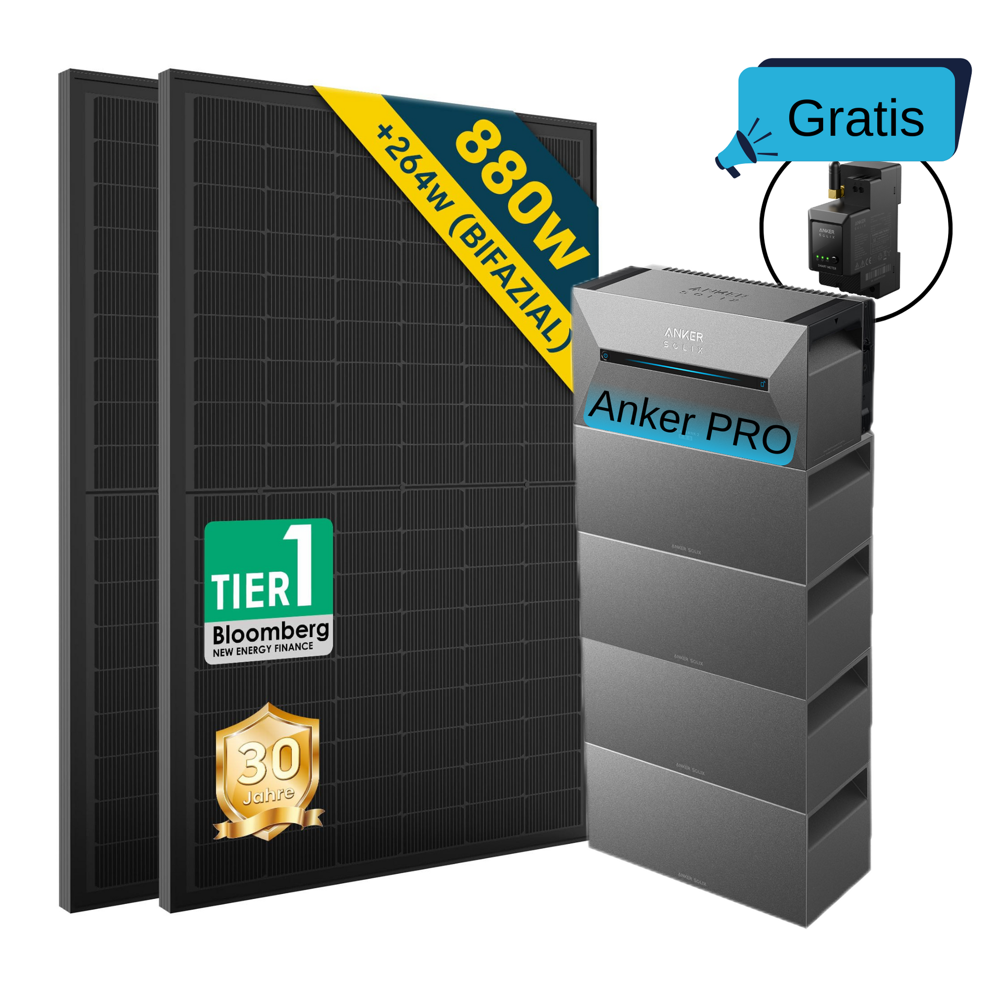 ALLDREI Speicher Anker SOLIX Solarbank 2 E1600 PRO Serie und optionales Balkonkraftwerk