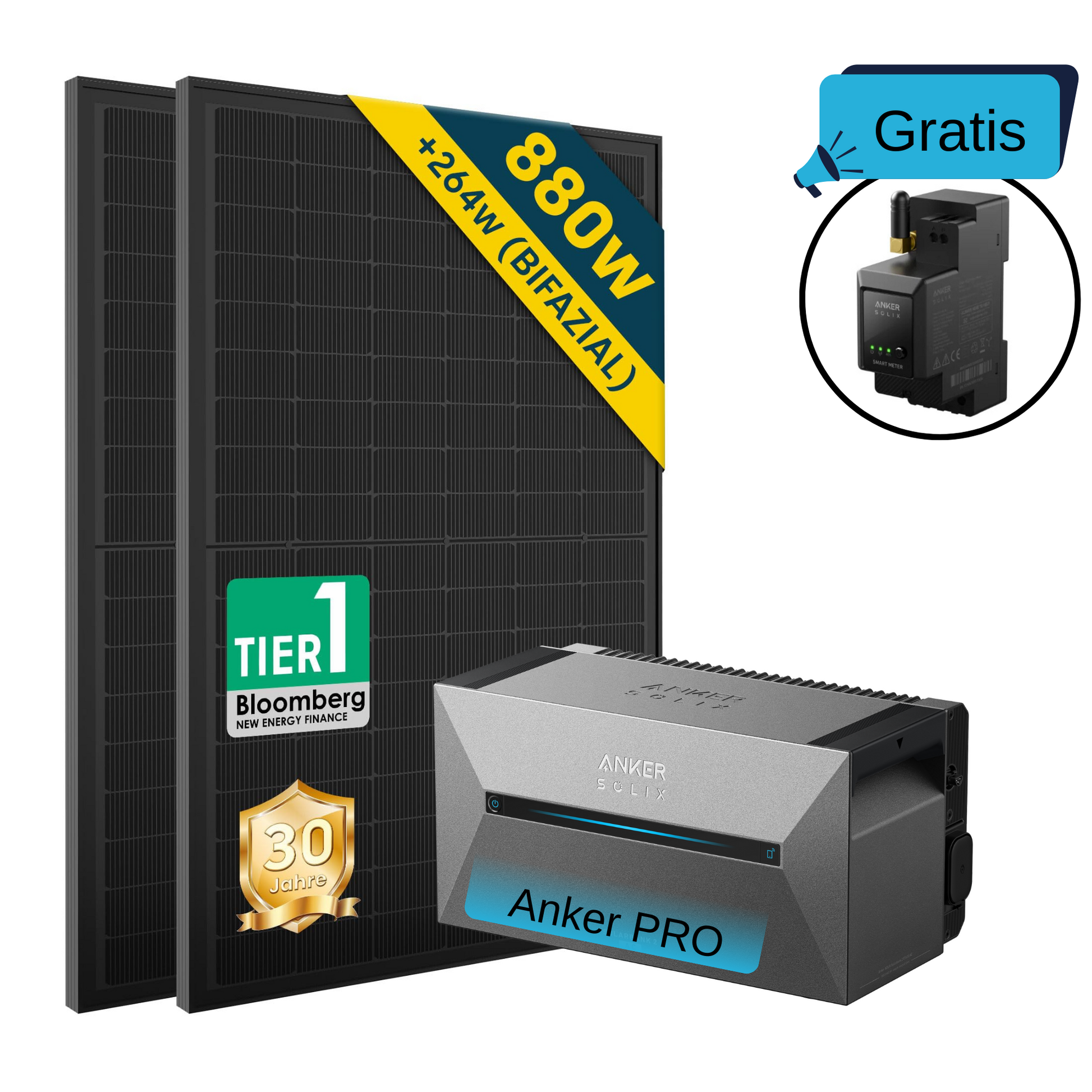 ALLDREI Speicher Anker SOLIX Solarbank 2 E1600 PRO Serie und optionales Balkonkraftwerk