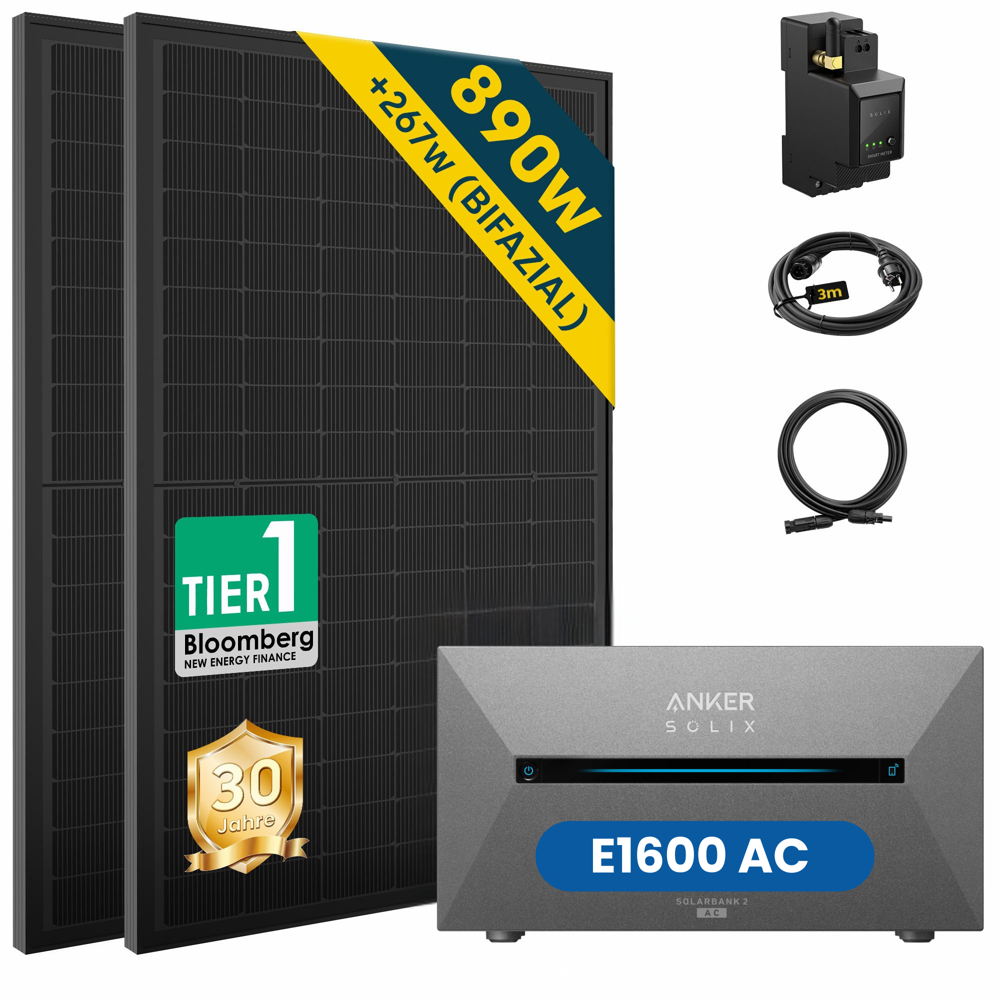 ALLDREI 890W Balkonkraftwerk mit Speicher Anker Solix Solarbank 3 E2700 Pro 2,68kWh
