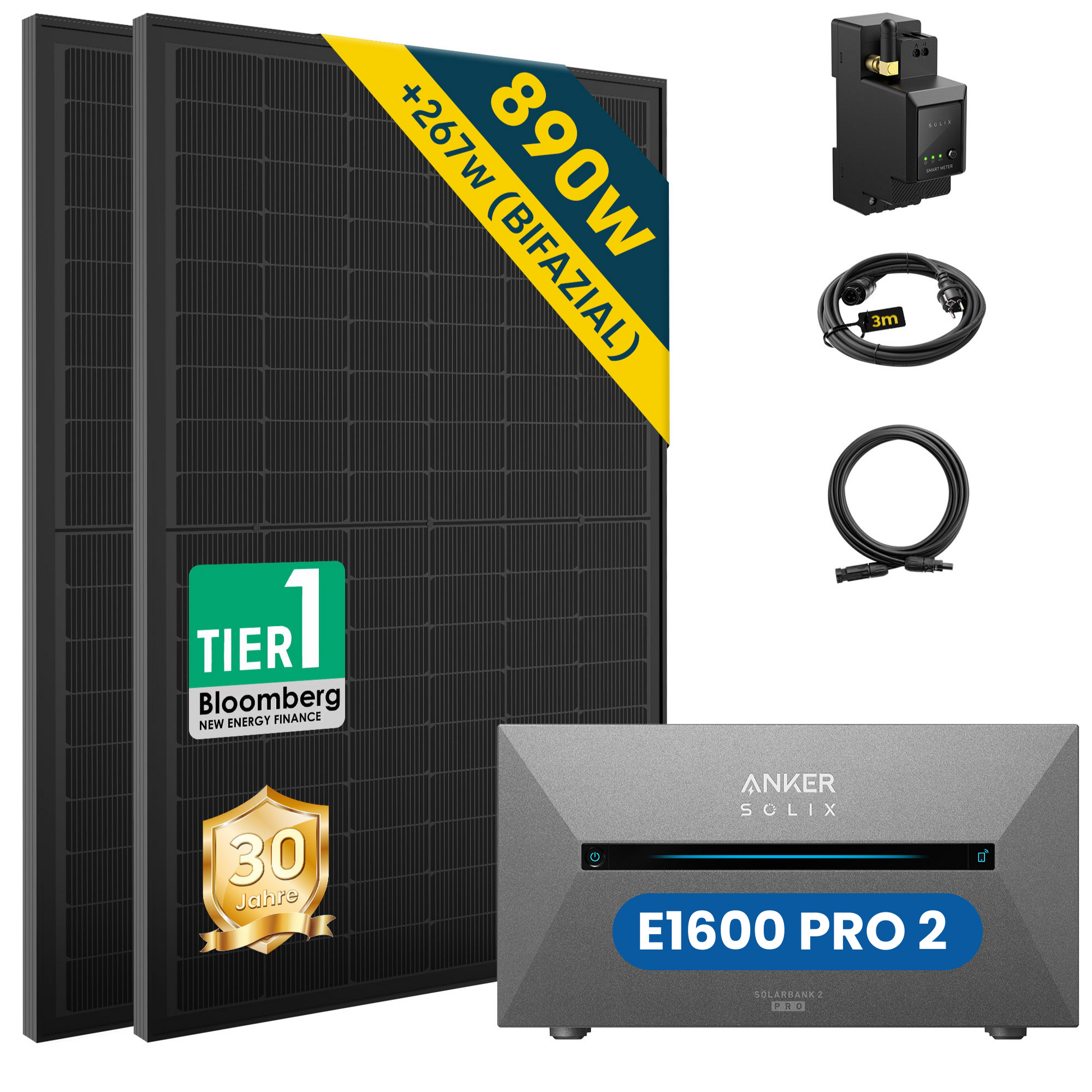 ALLDREI 890W Balkonkraftwerk mit Speicher Anker Solix Serie mit bifazialen Solarmodulen und Zubehör